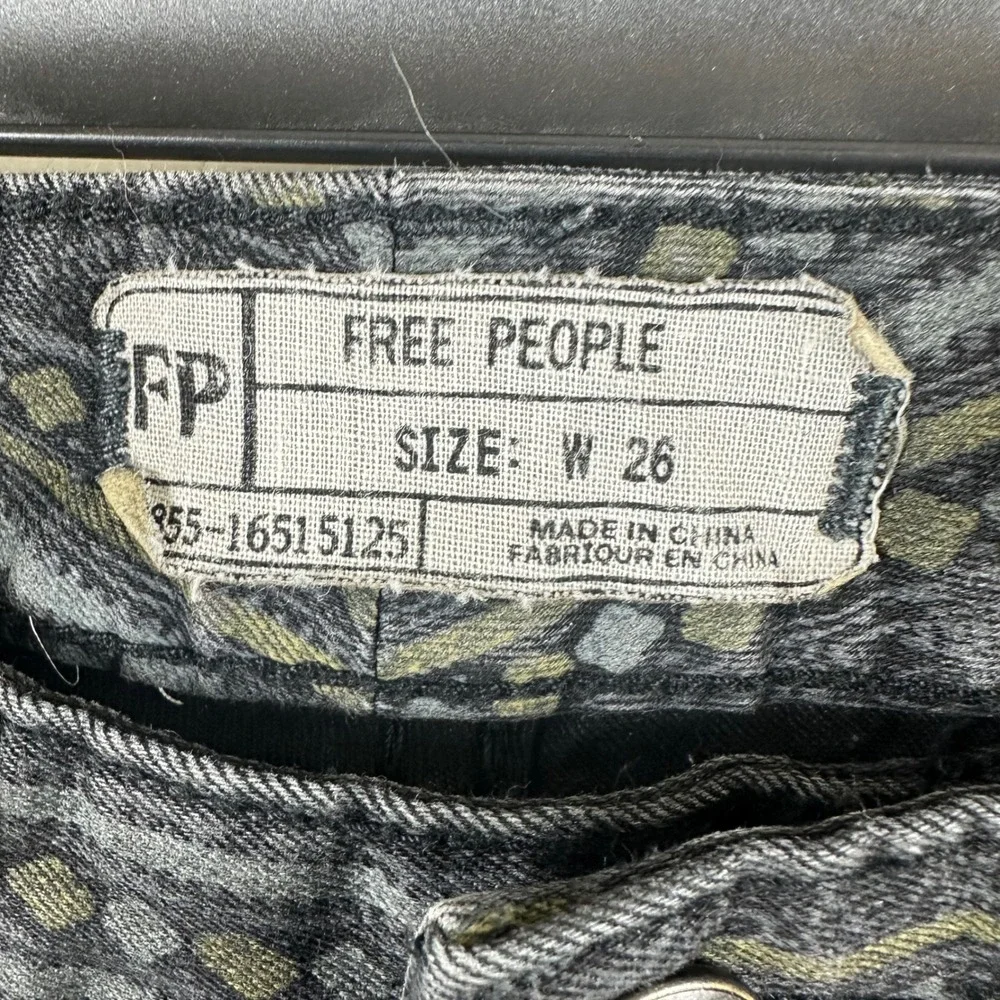 Free People Skinny Jeans‎ Womens 26 Grey Geometric Stripe Boho Stretch Pants